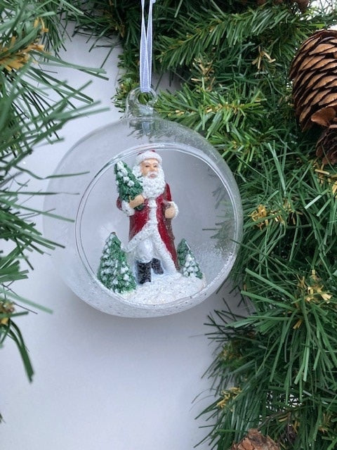Julekule glass julenisse, 10 cm