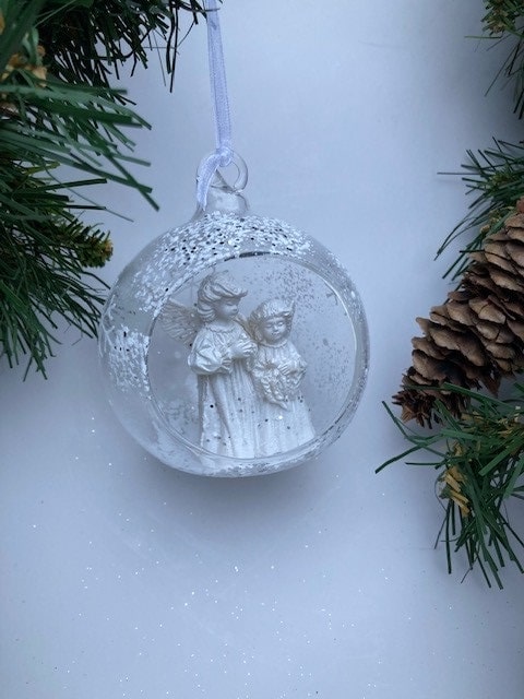 Julekule 8cm, glass med engler