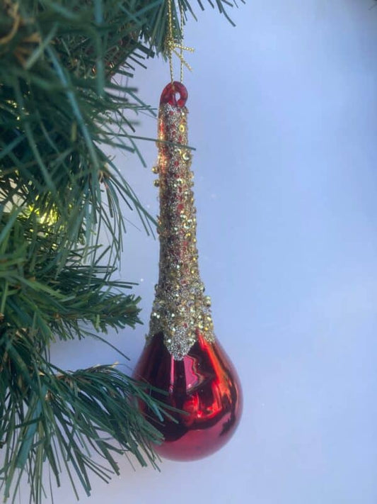 Julekule glassdråpe rød 16x5cm