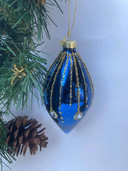 Julekule 8cm blå og gull