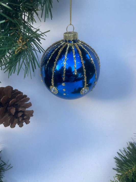 Julekule dråpe blå med glitter